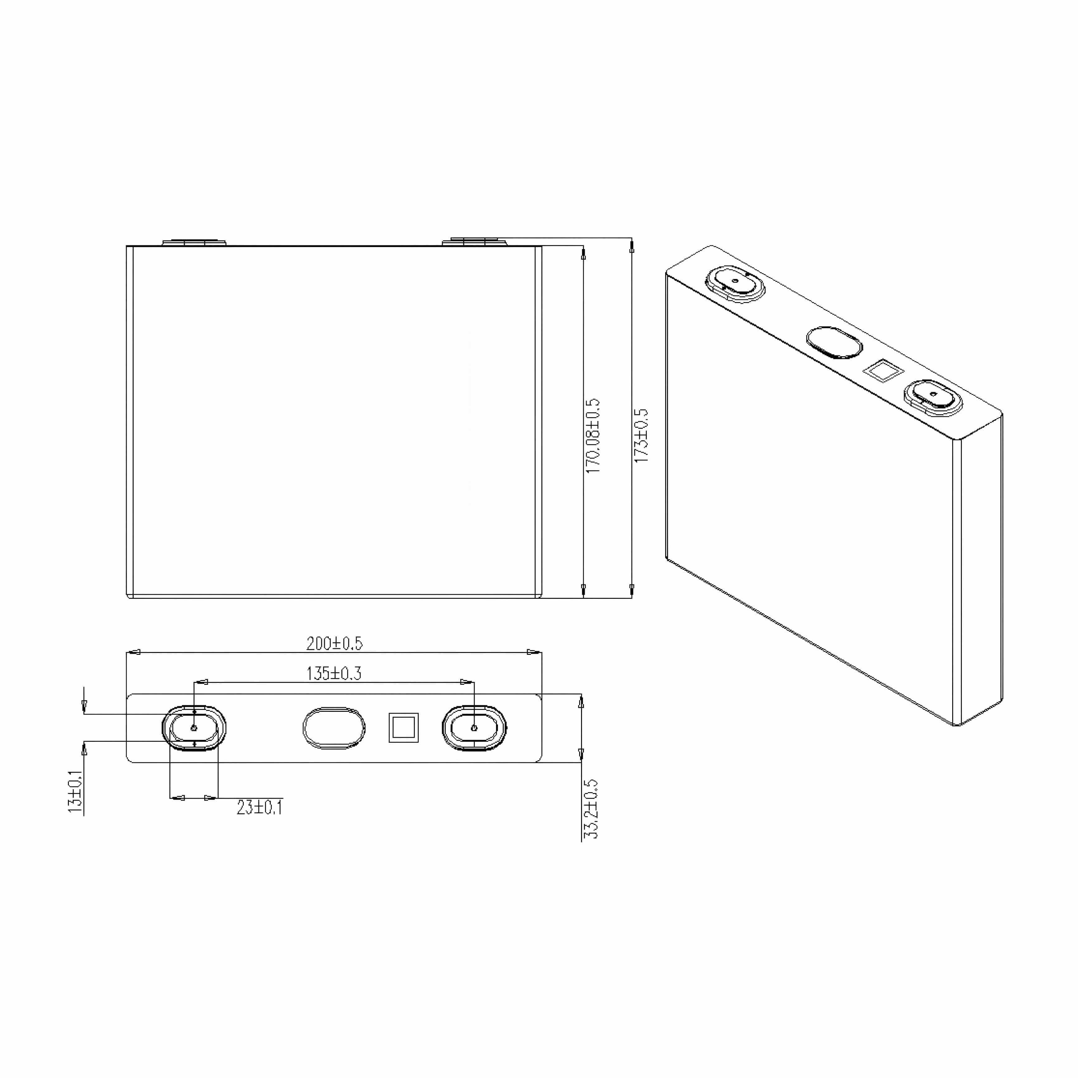 dimensions of Lishen 125Ah