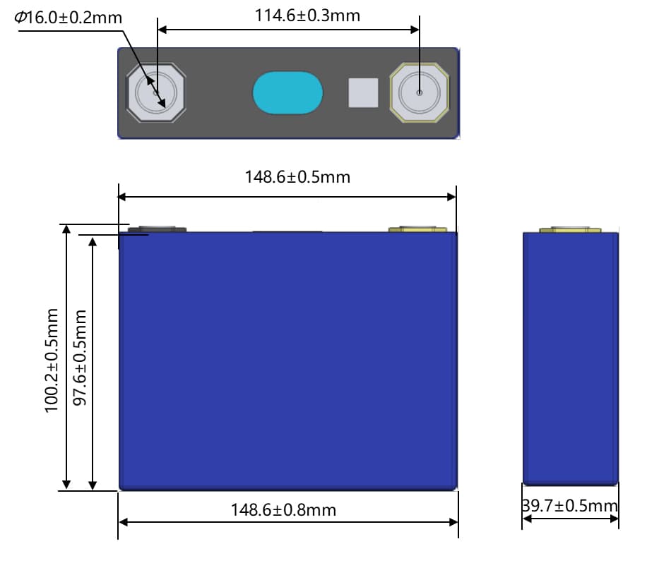 Dimensions of EVE LF50L 50Ah lifepo4 battery