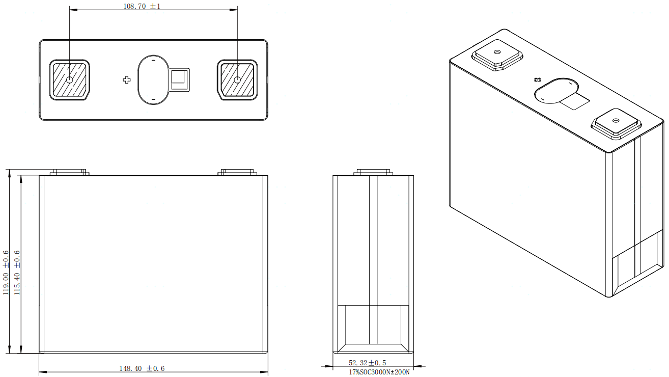 dimensions of REPT 104Ah LiFePo4 Battery