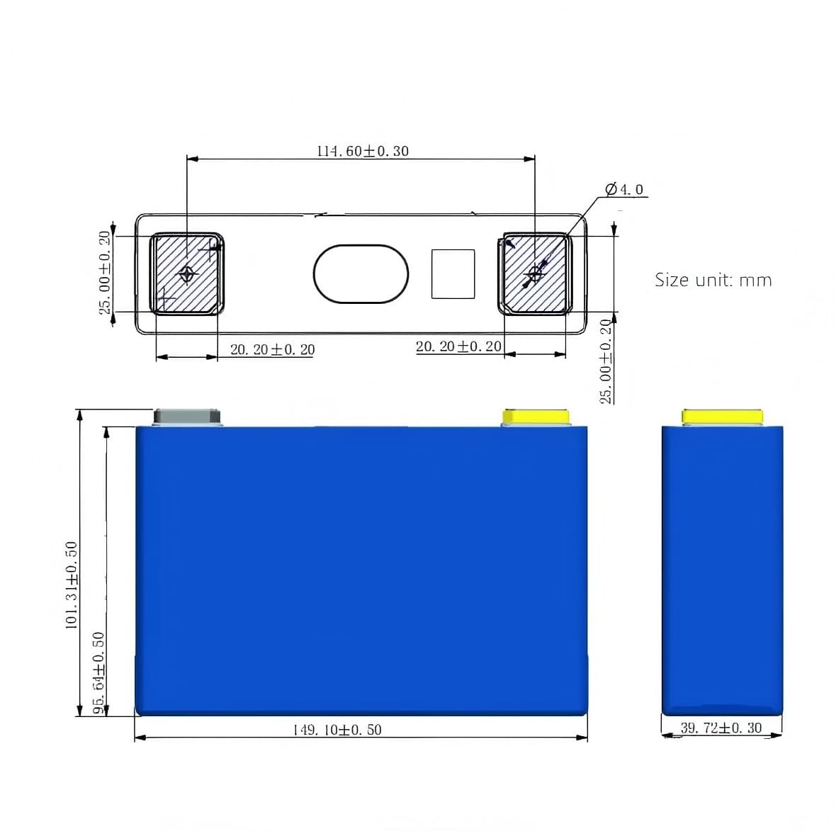 dimensions of REPT 50Ah LiFePO4 Battery