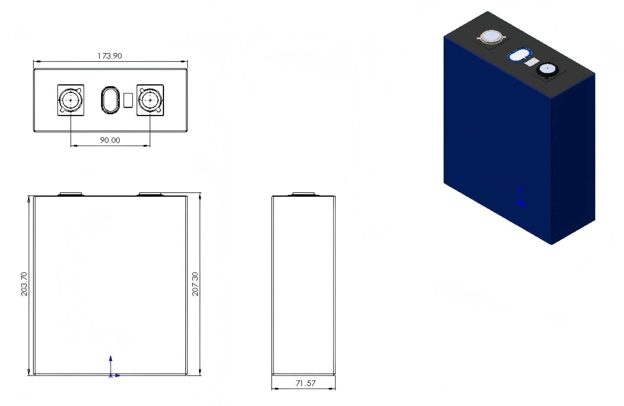 Dimensions of CATL 271Ah LiFePO4 Battery
