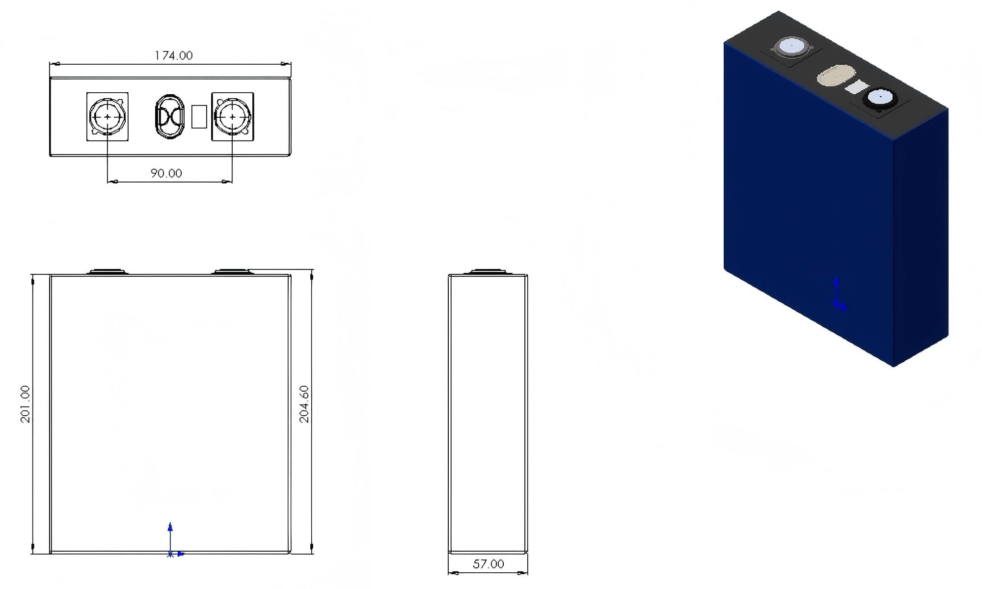 Dimensions of CATL LiFePO4 202Ah Battery