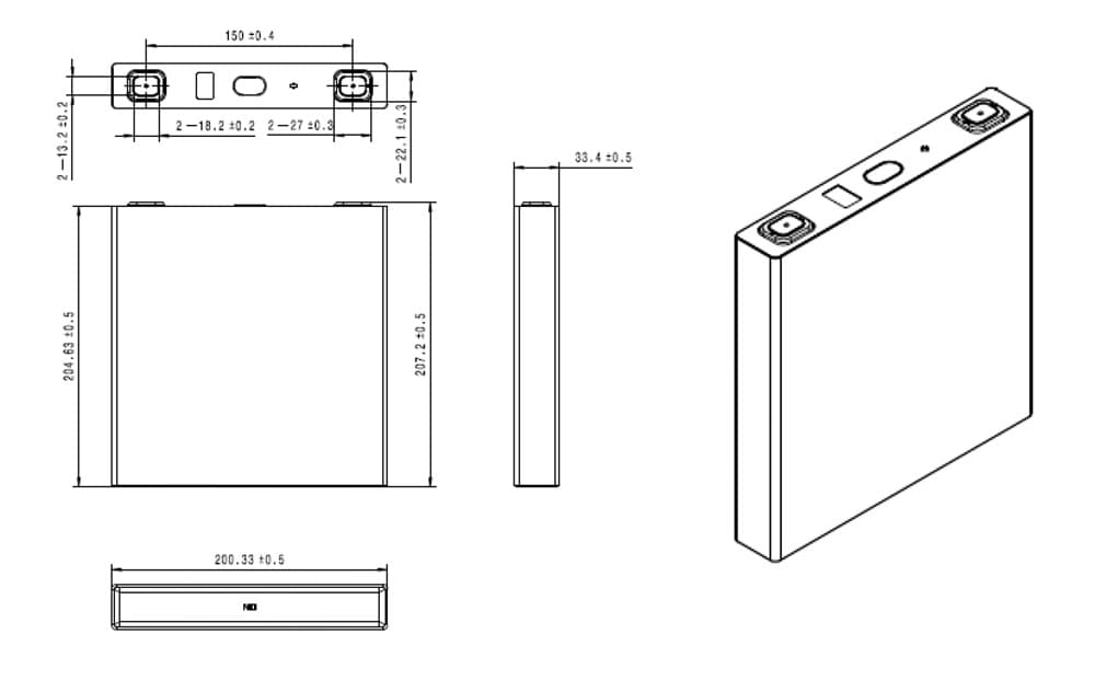 Dimensions of CATL 150Ah LiFePO4 Battery