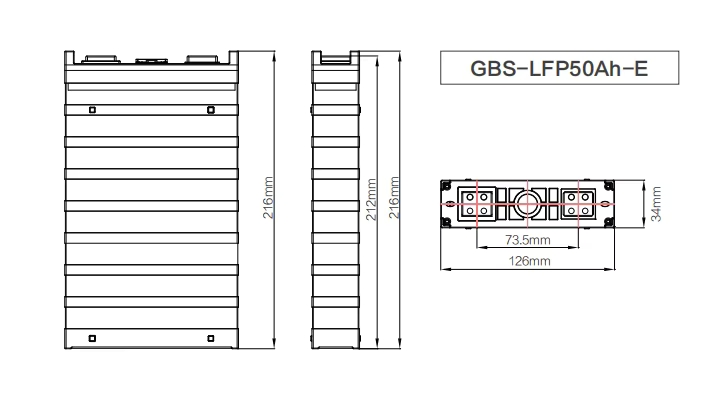 Dimensions of GBS 50Ah LiFePO4 Battery