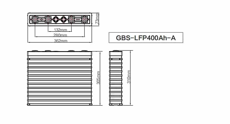 Dimensions of GBS 400Ah LiFePO4 Battery