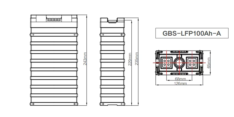 Dimensions of GBS 100Ah LiFePO4 Battery