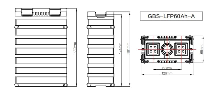 Dimensions of GBS 60Ah LiFePO4 Battery