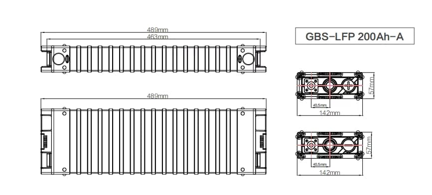 Dimensions of GBS 200Ah LiFePO4 Battery