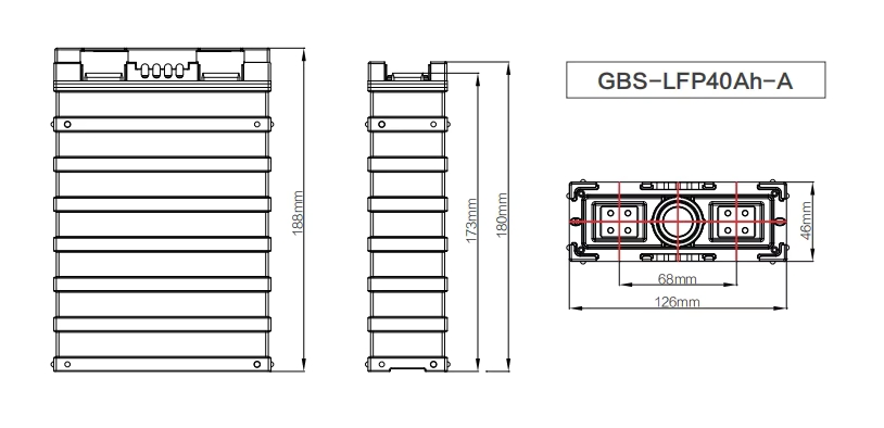 Dimensions of GBS 40Ah LiFePO4 Battery