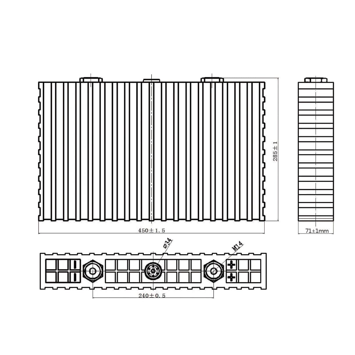 Dimensions of Sinopoly 400Ah LiFePO4 Battery