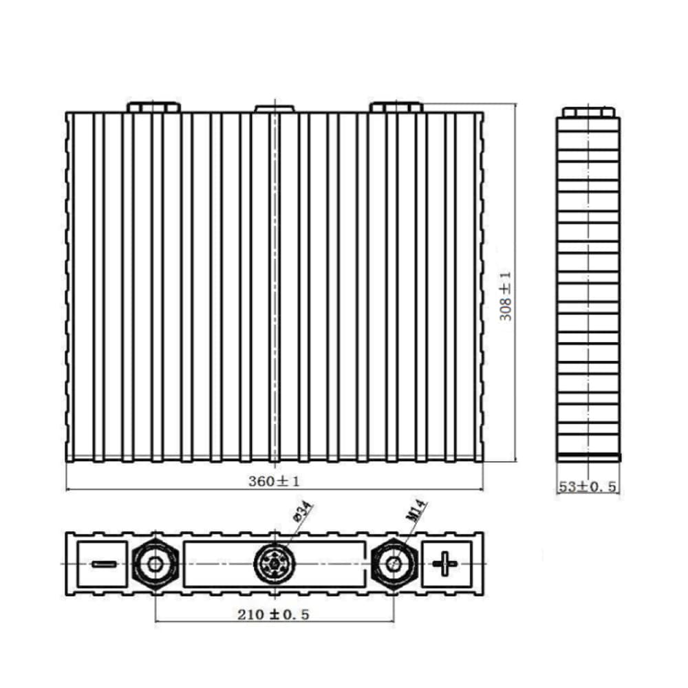 Dimensions of Sinopoly 300Ah LiFePO4 Battery