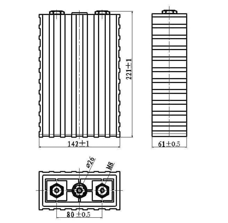 Dimensions of Sinopoly 100Ah LiFePO4 Battery