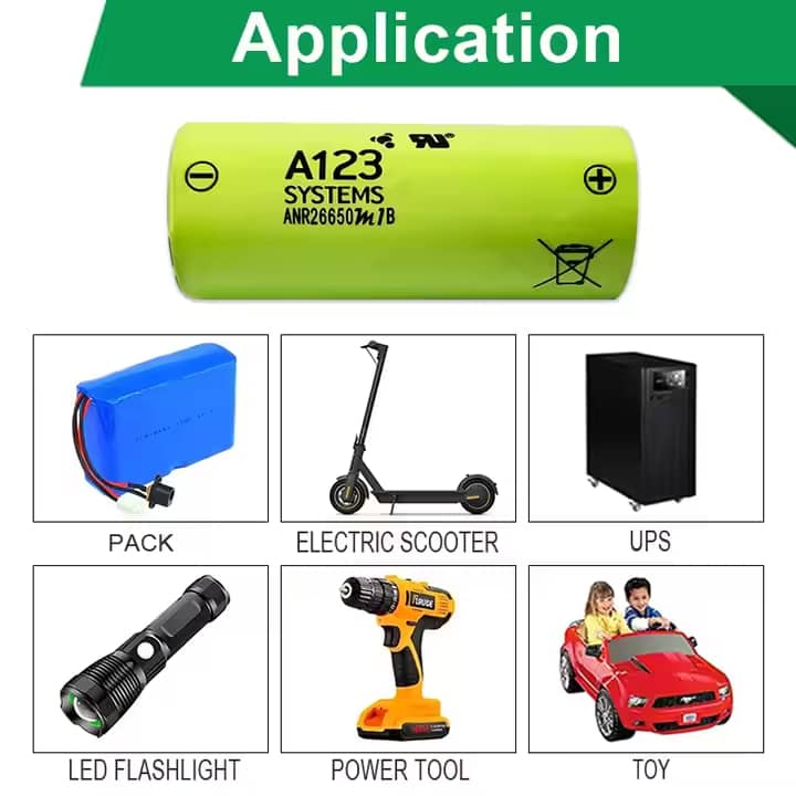 A123 ANR26650M1B 26650 LiFePO4 3.3V 2500mah Battery Application