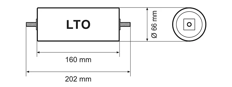 Dimensions of YinLong 45Ah 2.3V LTO Cells 66160K