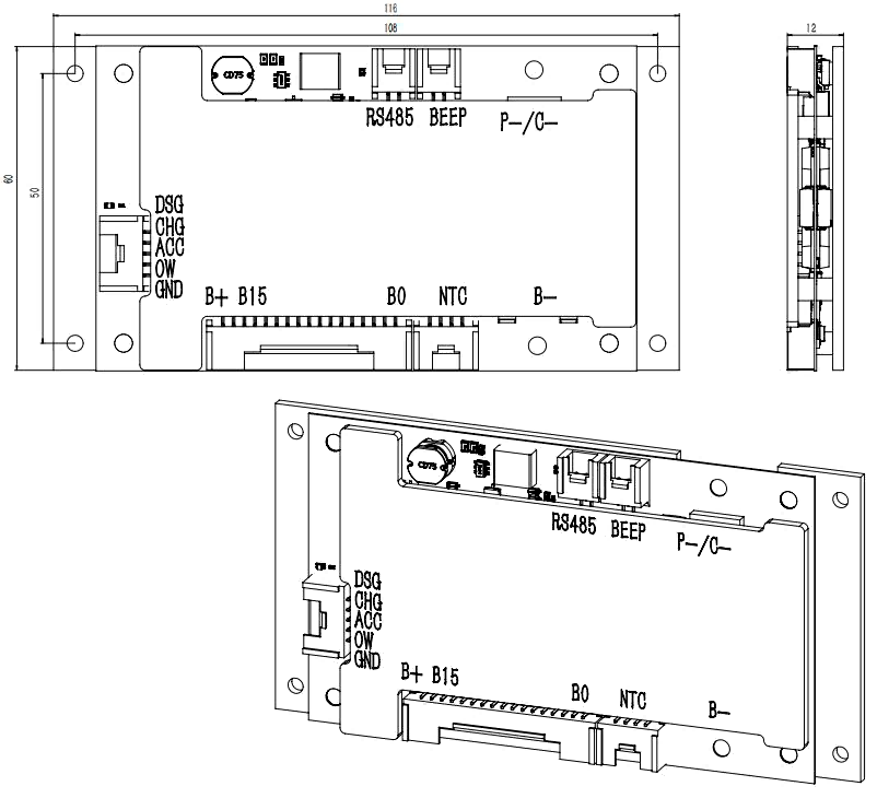 Dimensions of 4–15S 60A BMS