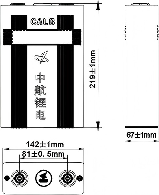 dimension of CALB CA100 LiFePO4 100Ah 3.2V Battery Cell