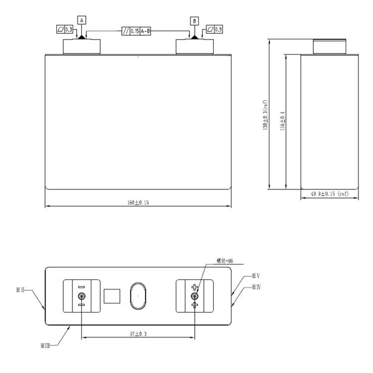 dimension of CALB LiFePO4 100Ah 3.2V Battery Cells