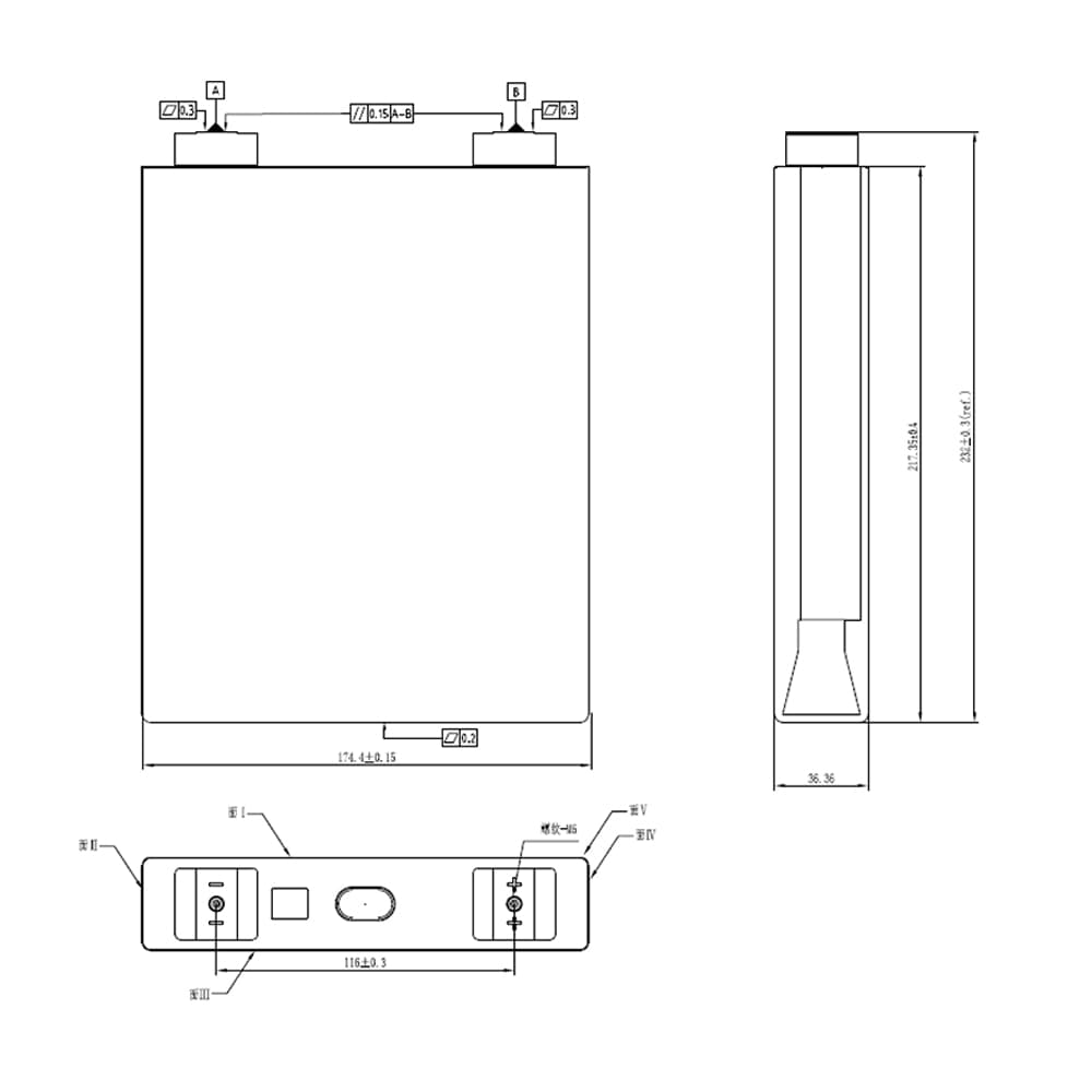 dimension of CALB LiFePO4 163Ah 3.2V Cells