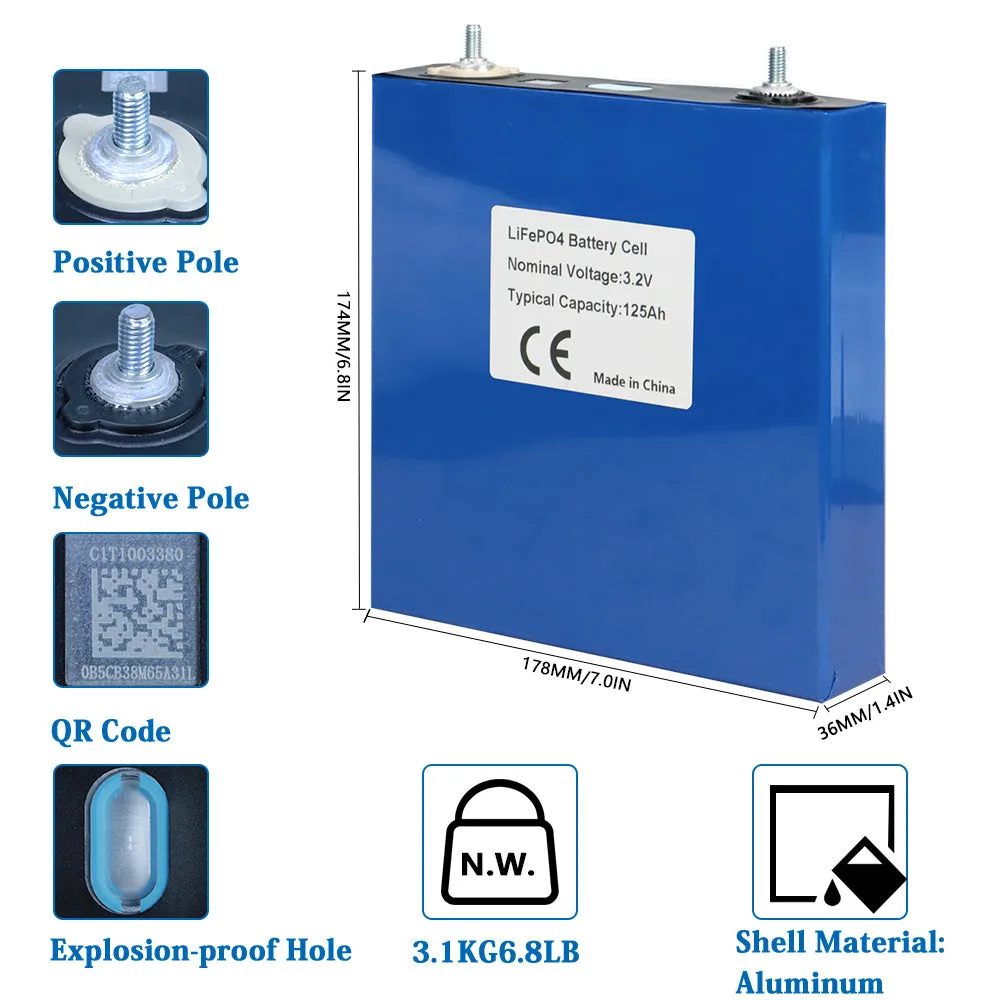 dimension of CALB LiFePO4 125Ah 3.2V Battery Cell