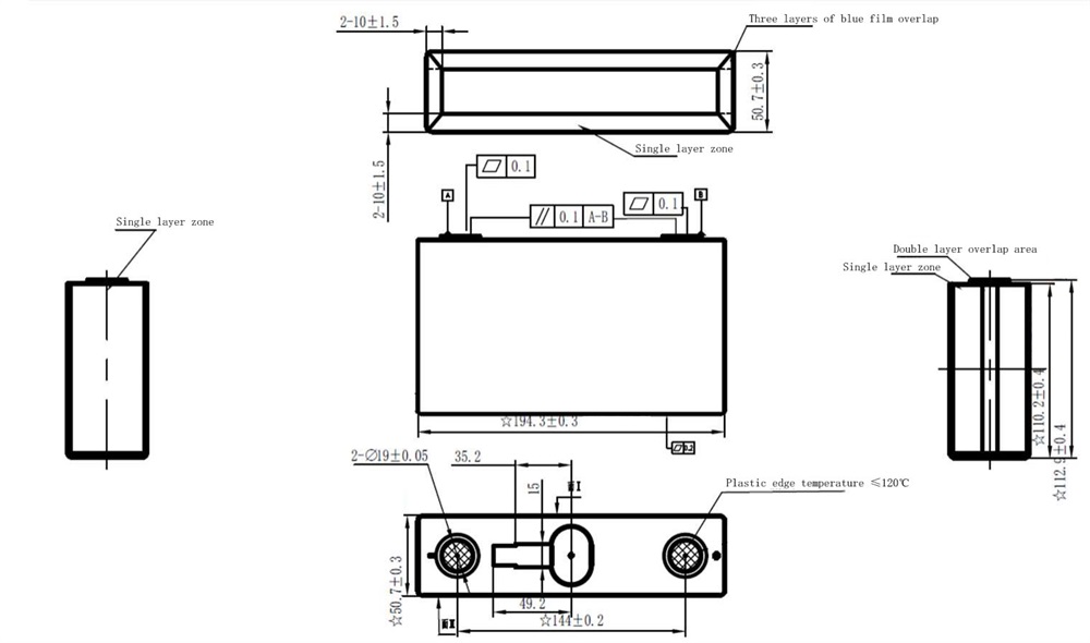 dimension of CALB L194F130B LiFePO4 130Ah 3.2V Battery