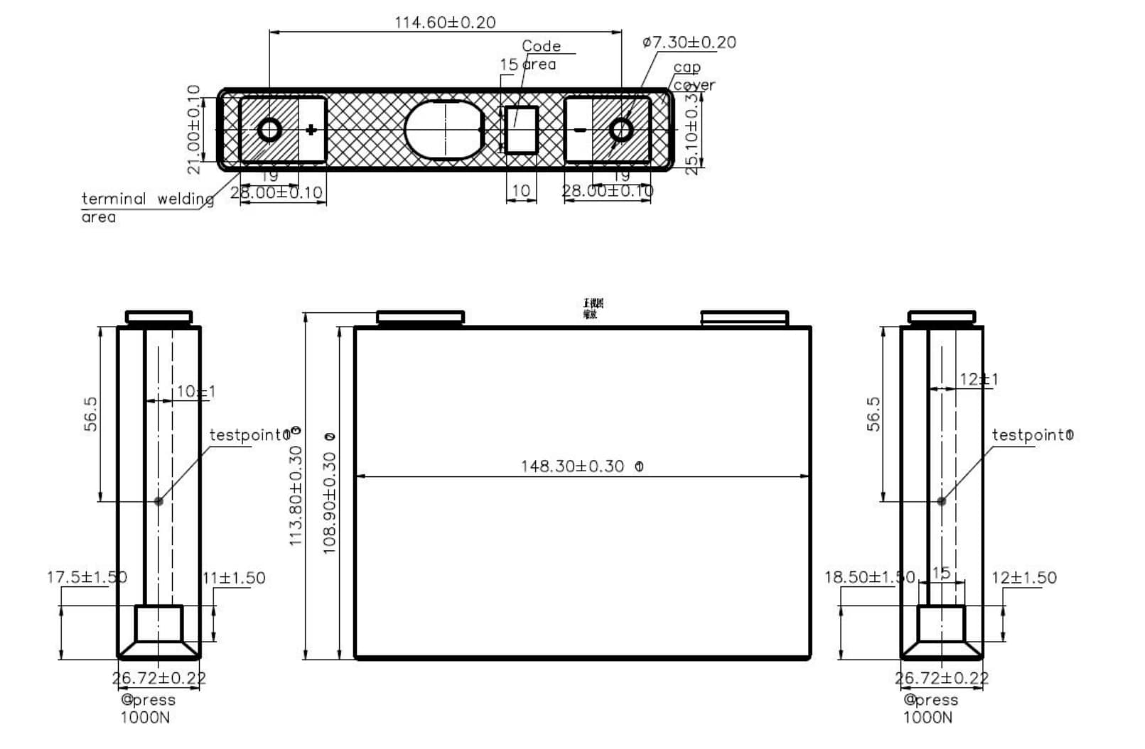 dimension of Svolt battery 3.7V 62.5Ah ternary lithium battery