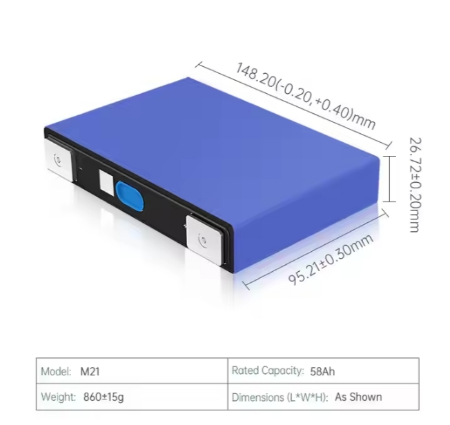 dimension of EVE M21 3.62v 58ah nmc lithium ion battery