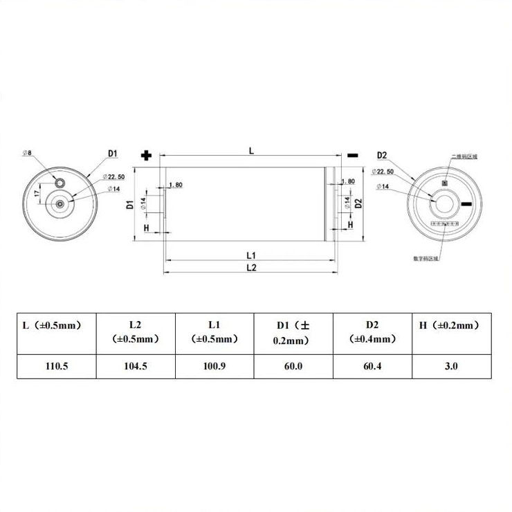 dimension of 2.4V 20Ah 60100 LTO Cells