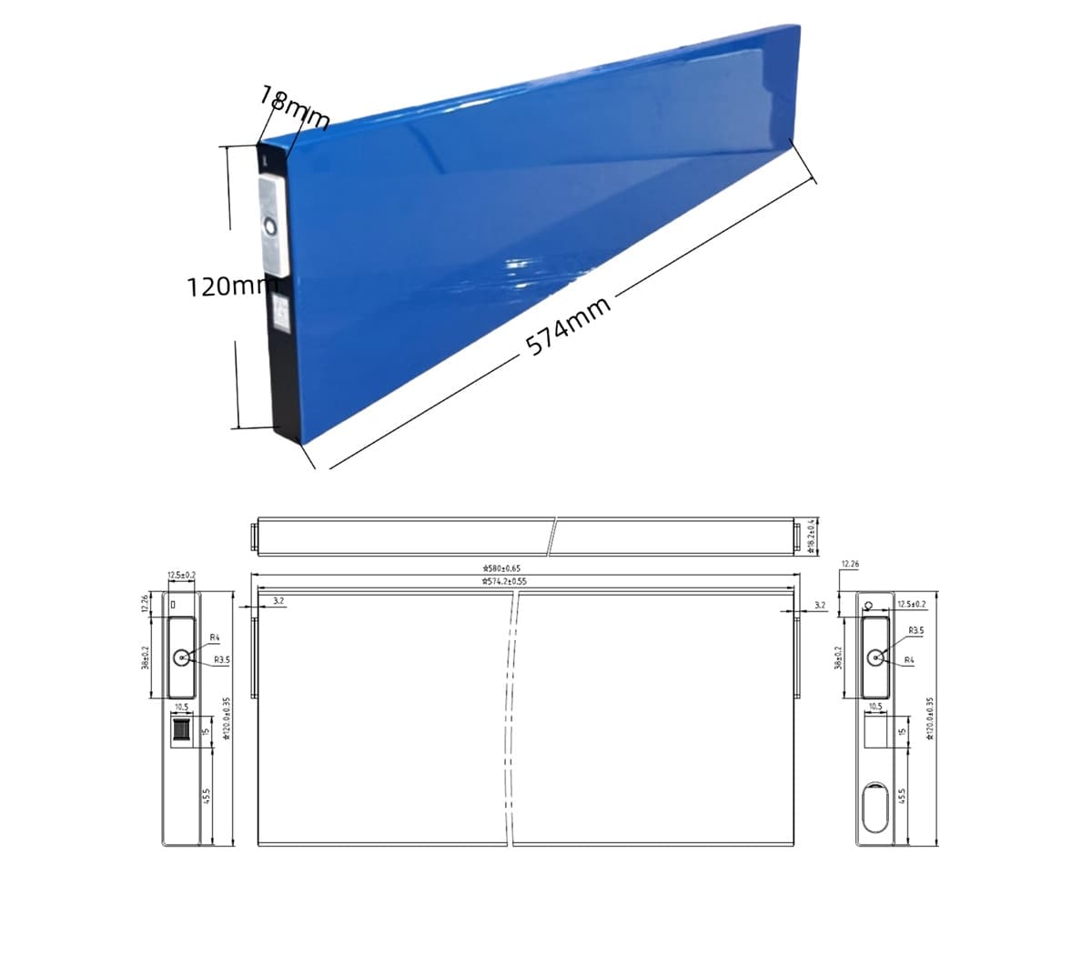 dimension of Svolt Battery CL34 3.2V 162.5Ah LFP Blade Battery