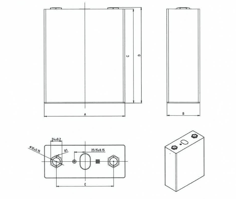 dimension of LiFePO4 3.2 V 280Ah Semi Solid State Battery