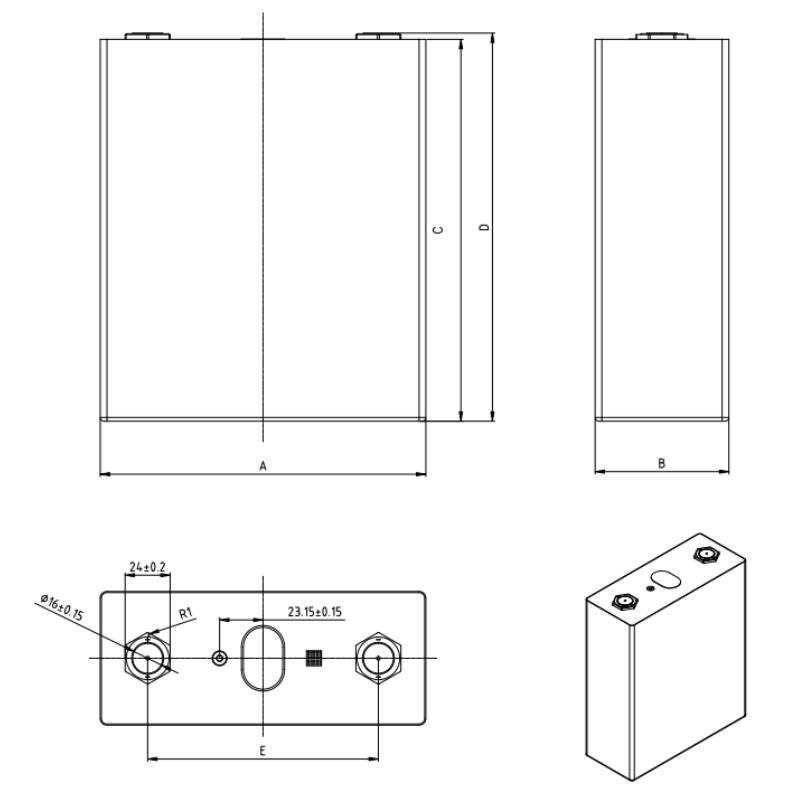 dimension of LiFePO4 314Ah 3.2V Semi Solid State Battery