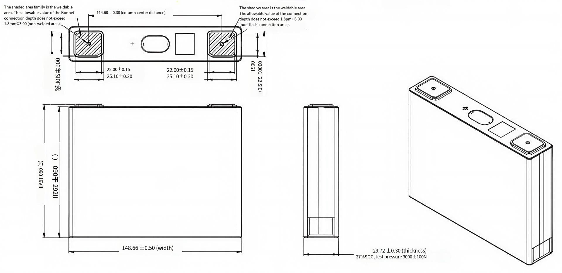 dimension of REPT Battery 3.2V 54Ah LiFePO4 Cell
