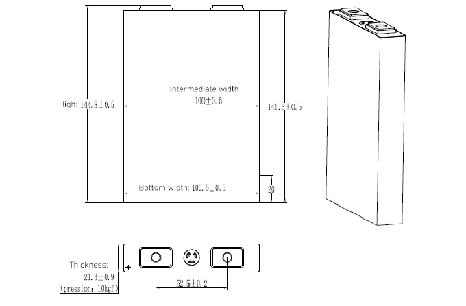 dimension of Gotion LiFePO4 3.2V 27Ah Cell
