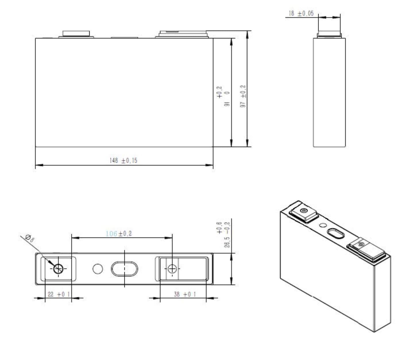 dimension of 3.7V 50Ah Lithium NMC Gotion Battery Cell