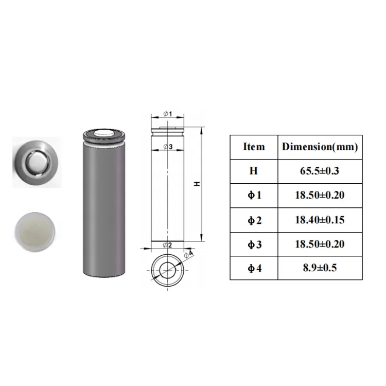 dimension of Plannano 2.4v 1500mah lto 18650 battery cell
