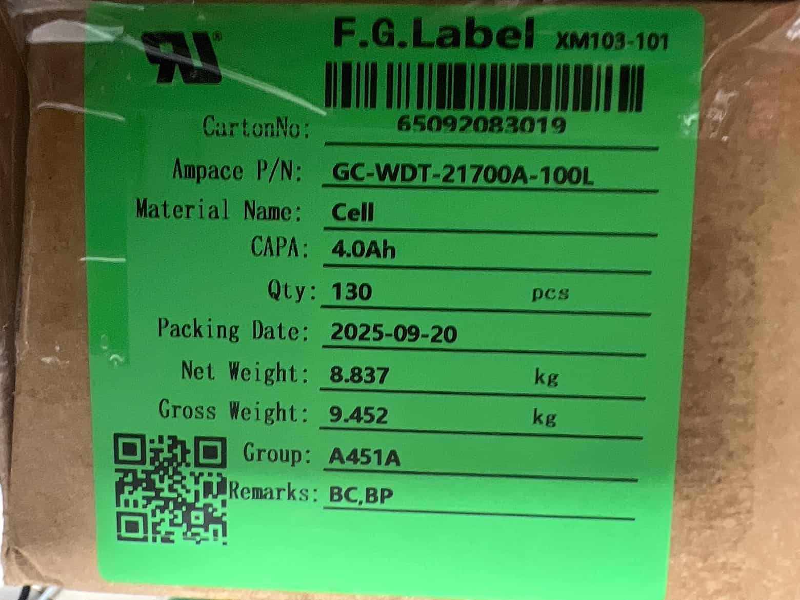 Ampace JP40 21700 3.7 v 4000mah Battery