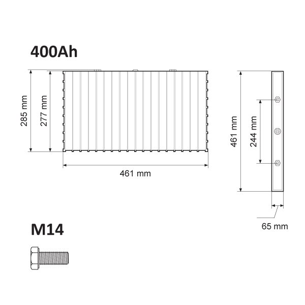 dimension of winston LiFePO4 3.2V 400Ah battery