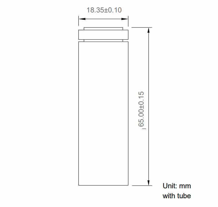dimension of EVE 20P 3.6V 2000mAh 18650 NCM Battery Cell
