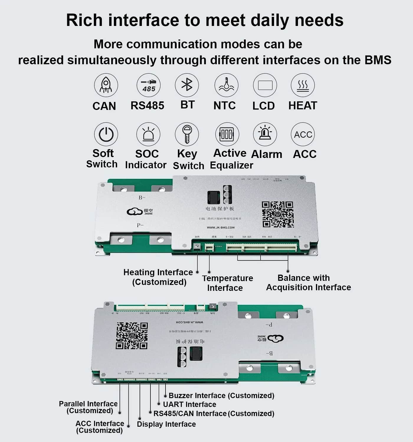 Core Features of JK BMS 8S-32S 100A Continuous Discharge LiFePO4/Li-ion/LTO Smart BMS BD6A32S10P