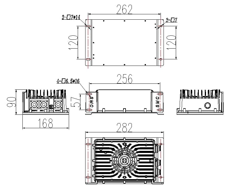 dimension of 2KW On Board Battery Charger