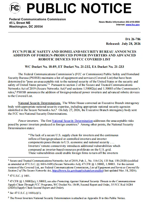 U.S. Formally Bans Imports of Chinese Inverters