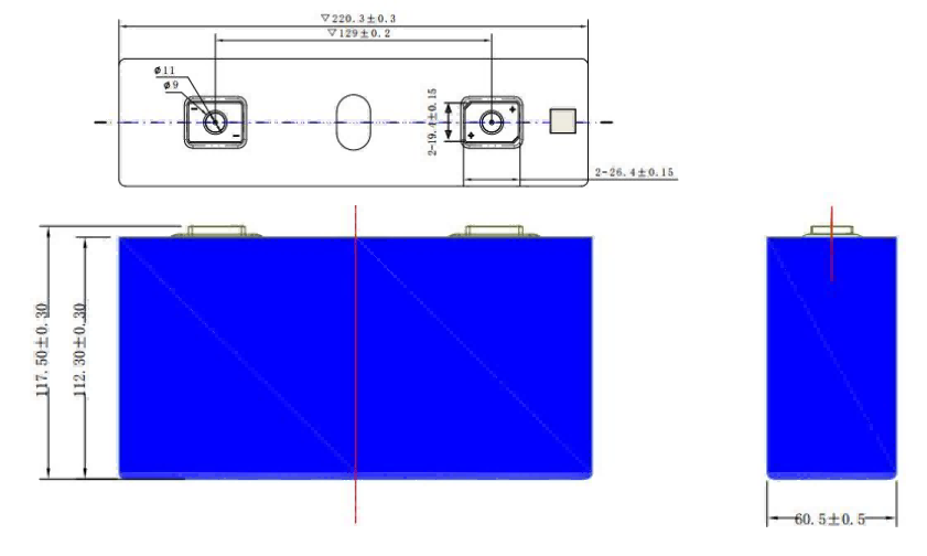 dimension of Bak lithium battery 3.2V 150Ah LiFePO4 Battery